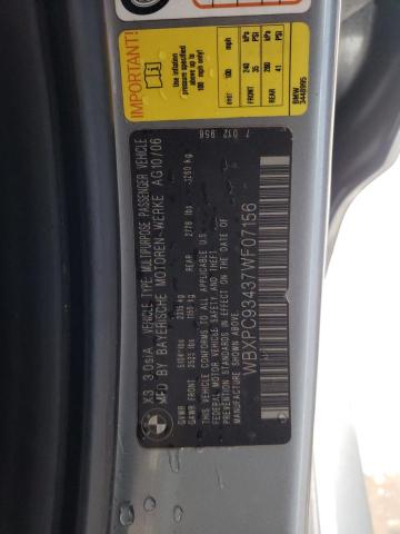 Photo 10 from auction – 2007 BMW X3 3.0SI with VIN WBXPC93437WF07156