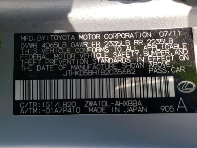Photo 10 from auction – 2011 LEXUS CT 200 with VIN JTHKD5BH1B2035682