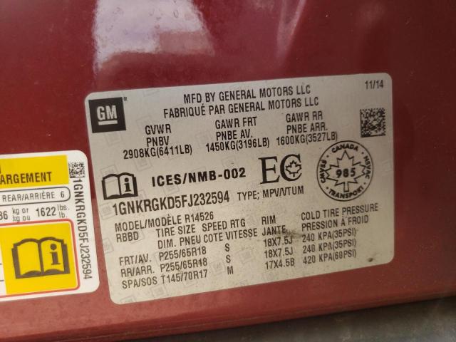 Photo 10 from auction – 2015 CHEVROLET TRAVERSE L with VIN 1GNKRGKD5FJ232594