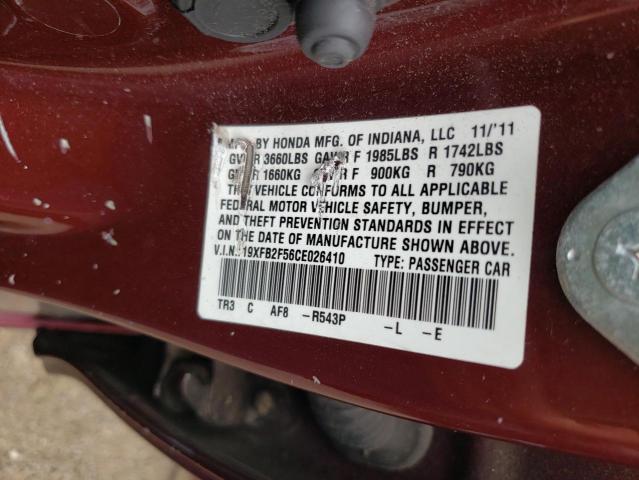 Photo 10 from auction – 2012 HONDA CIVIC LX with VIN 19XFB2F56CE026410