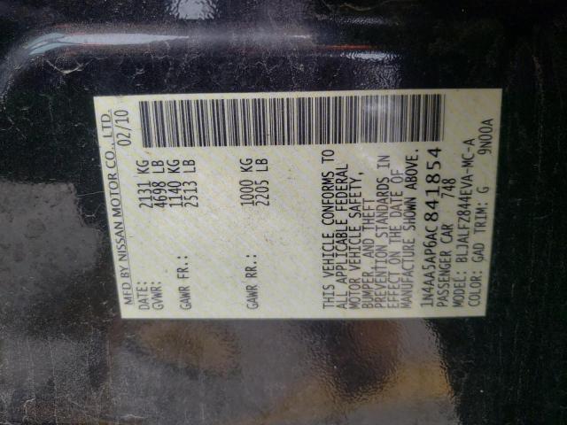 Photo 10 from auction – 2010 NISSAN MAXIMA S with VIN 1N4AA5AP6AC841854