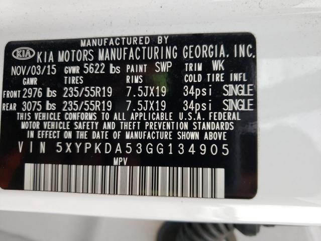 Photo 10 from auction – 2016 KIA SORENTO SX with VIN 5XYPKDA53GG134905