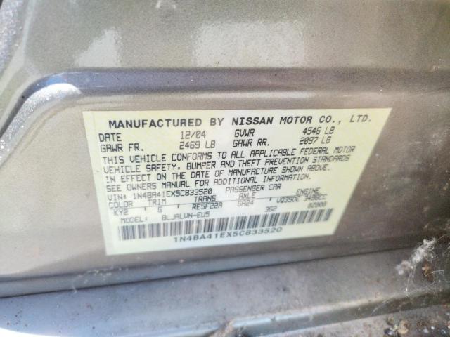 Photo 10 from auction – 2005 NISSAN MAXIMA SE with VIN 1N4BA41EX5C833520