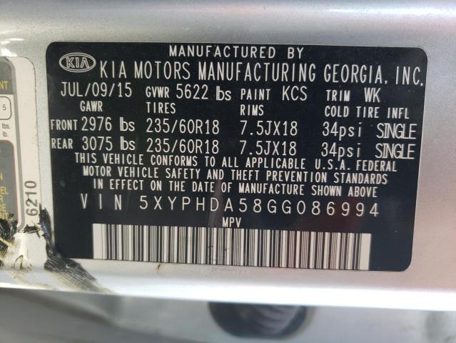 Photo 10 from auction – 2016 KIA SORENTO EX with VIN 5XYPHDA58GG086994