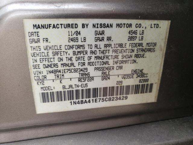 Photo 10 from auction – 2005 NISSAN MAXIMA SE with VIN 1N4BA41E75C823429