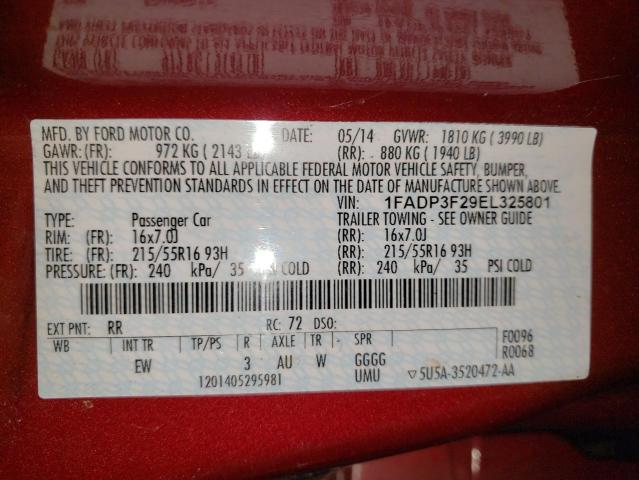 Photo 10 from auction – 2014 FORD FOCUS SE with VIN 1FADP3F29EL325801