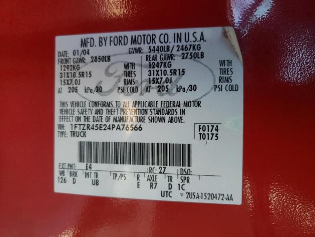 Photo 10 from auction – 2004 FORD RANGER SUP with VIN 1FTZR45E24PA76566