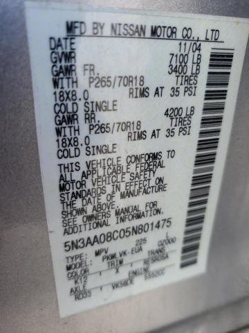 Photo 10 from auction – 2005 INFINITI QX56 with VIN 5N3AA08C05N801475