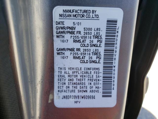 Photo 10 from auction – 2001 NISSAN PATHFINDER with VIN JN8DR09Y81W609694