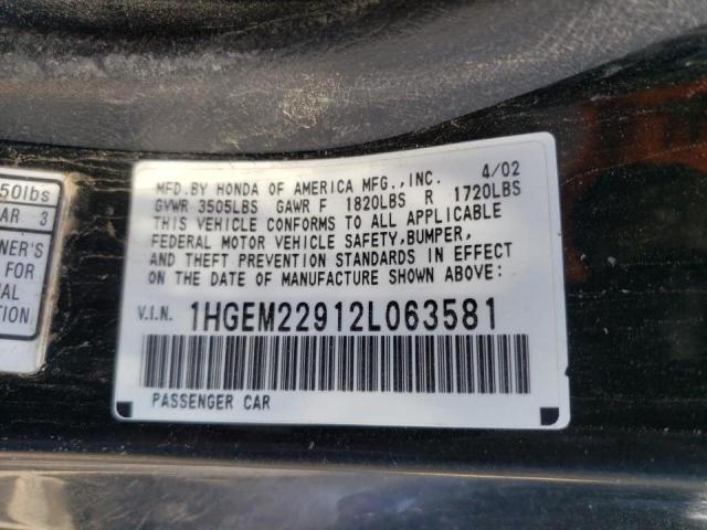 Photo 10 from auction – 2002 HONDA CIVIC EX with VIN 1HGEM22912L063581