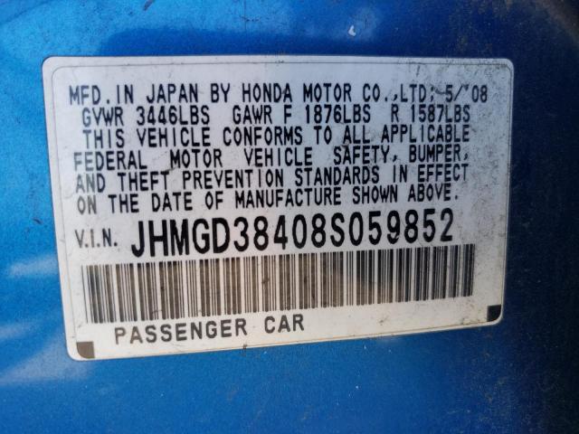 Photo 10 from auction – 2008 HONDA FIT with VIN JHMGD38408S059852