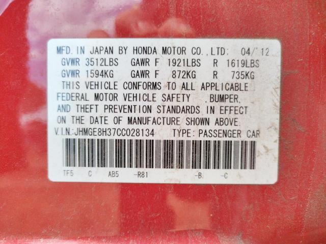 Photo 10 from auction – 2012 HONDA FIT with VIN JHMGE8H37CC028134