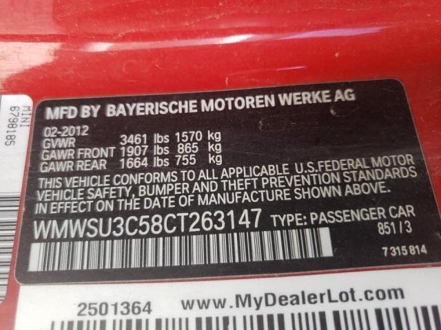 Photo 10 from auction – 2012 MINI COOPER with VIN WMWSU3C58CT263147