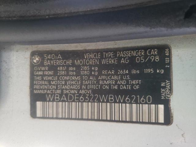 Photo 10 from auction – 1998 BMW 540 I AUTO with VIN WBADE6322WBW62160