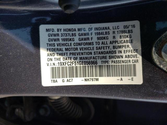 Photo 10 from auction – 2016 HONDA CIVIC LX with VIN 19XFC2F51GE056966
