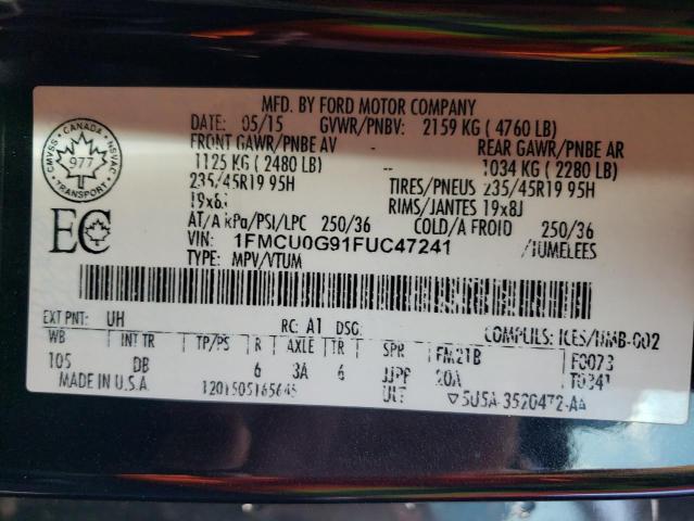 Photo 10 from auction – 2015 FORD ESCAPE SE with VIN 1FMCU0G91FUC47241