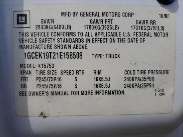 Photo 10 from auction – 2001 CHEVROLET SILVERADO with VIN 1GCEK19T21E158508