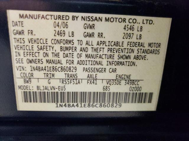 Photo 10 from auction – 2006 NISSAN MAXIMA SE with VIN 1N4BA41E86C860829