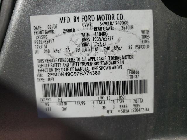 Photo 10 from auction – 2007 FORD EDGE SEL P with VIN 2FMDK49C97BA74389
