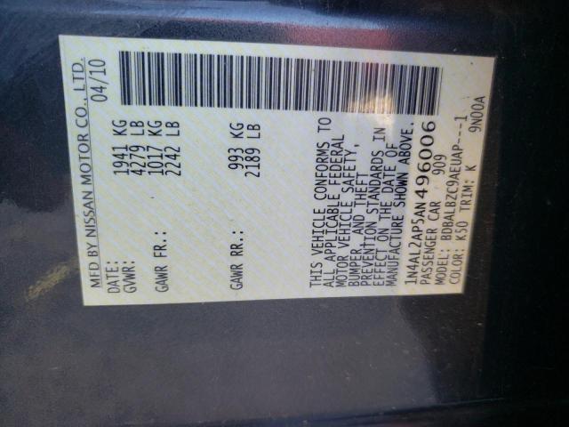 Photo 10 from auction – 2010 NISSAN ALTIMA BAS with VIN 1N4AL2AP5AN496006