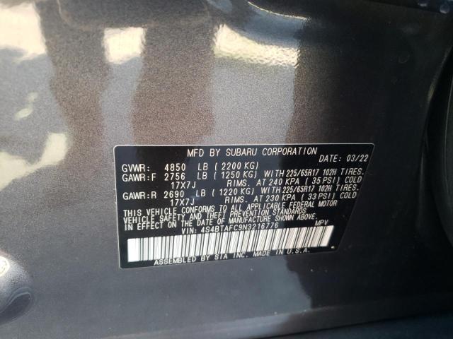 Photo 10 from auction – 2022 SUBARU OUTBACK PR with VIN 4S4BTAFC9N3216776