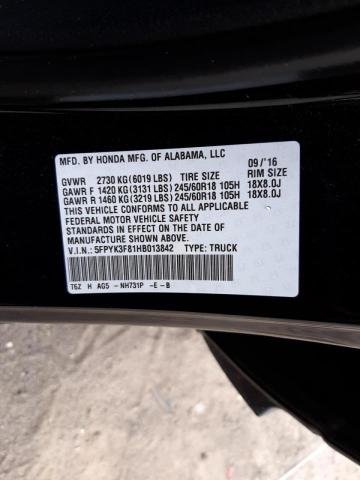 Photo 10 from auction – 2017 HONDA RIDGELINE with VIN 5FPYK3F81HB013842