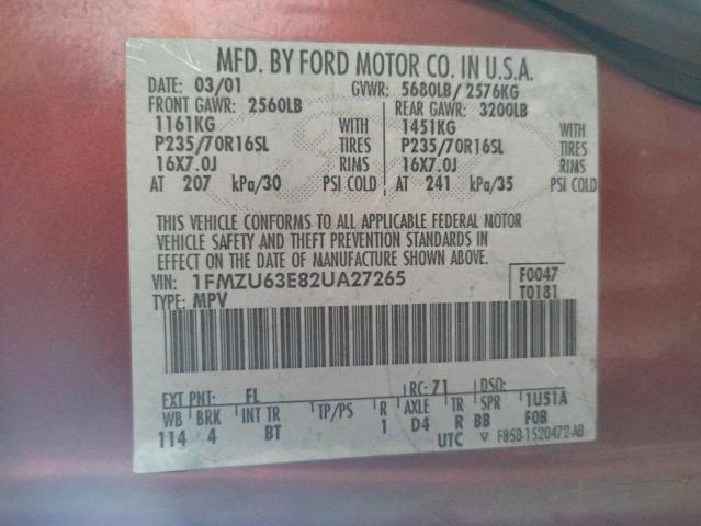 Photo 10 from auction – 2002 FORD EXPLORER X with VIN 1FMZU63E82UA27265
