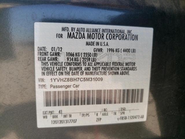 Photo 10 from auction – 2012 MAZDA 6 I with VIN 1YVHZ8BH7C5M31009