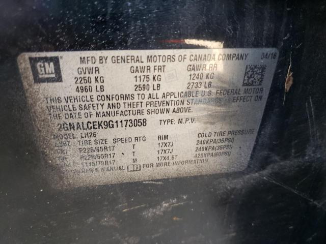 Photo 10 from auction – 2016 CHEVROLET EQUINOX LT with VIN 2GNALCEK9G1173058