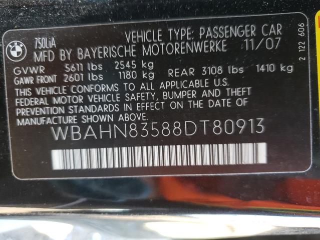 Photo 10 from auction – 2008 BMW 7 SERIES with VIN WBAHN83588DT80913
