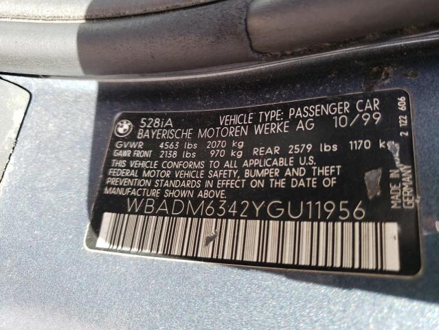 Photo 10 from auction – 2000 BMW 528 I AUTO with VIN WBADM6342YGU11956