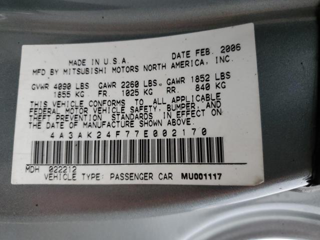 Photo 10 from auction – 2007 MITSUBISHI ECLIPSE GS with VIN 4A3AK24F77E002170