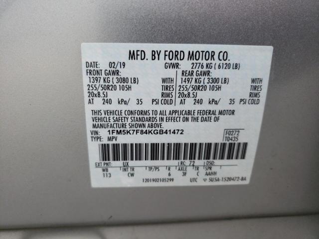 Photo 10 from auction – 2019 FORD EXPLORER L with VIN 1FM5K7F84KGB41472