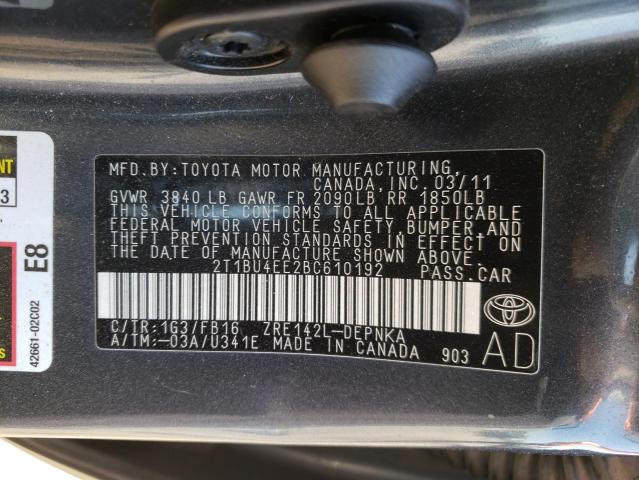 Photo 10 from auction – 2011 TOYOTA COROLLA BA with VIN 2T1BU4EE2BC610192