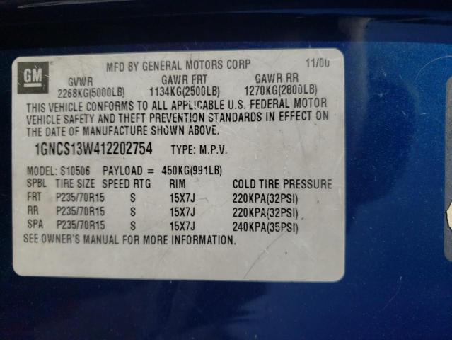 Photo 10 from auction – 2001 CHEVROLET BLAZER with VIN 1GNCS13W412202754