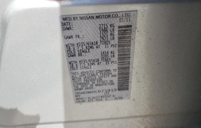 Photo 10 from auction – 2015 NISSAN PATHFINDER with VIN 5N1AR2MN1FC675919