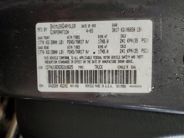 Photo 10 from auction – 2003 DODGE RAM 1500 S with VIN 1D7HU18D63S310625