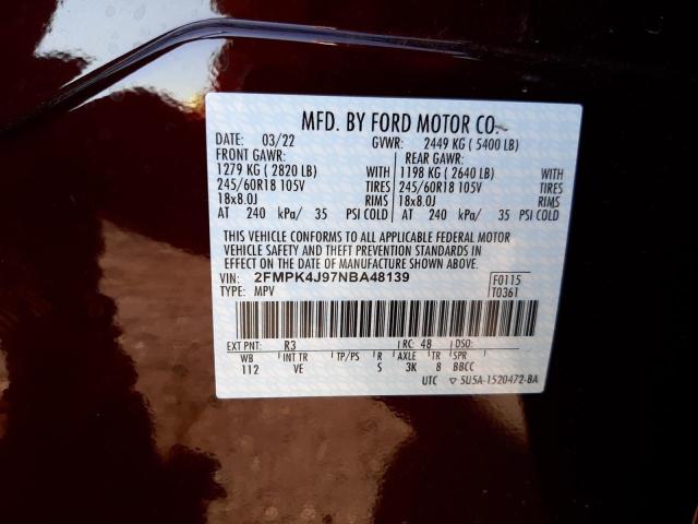 Photo 10 from auction – 2022 FORD EDGE SEL with VIN 2FMPK4J97NBA48139