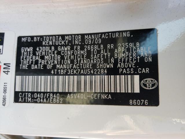 Photo 10 from auction – 2010 TOYOTA CAMRY with VIN 4T1BF3EK7AU542284