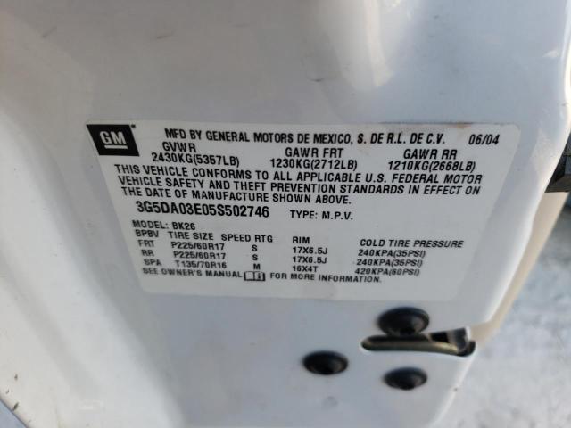 Photo 10 from auction – 2005 BUICK RENDEZVOUS with VIN 3G5DA03E05S502746