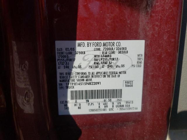 Photo 10 from auction – 2005 FORD F150 with VIN 1FTPX14515NB22091