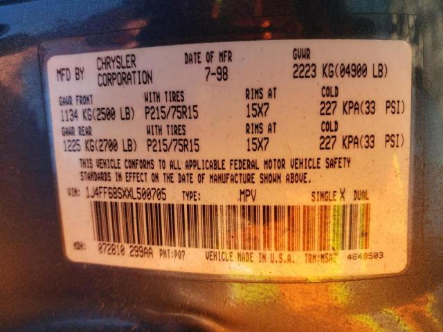 Photo 10 from auction – 1999 JEEP CHEROKEE S with VIN 1J4FF68SXXL500705