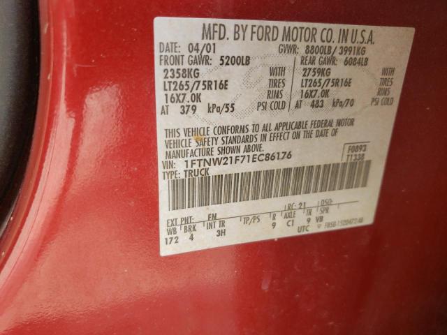 Photo 10 from auction – 2001 FORD F250 SUPER with VIN 1FTNW21F71EC86176