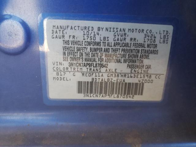 Photo 10 from auction – 2015 NISSAN VERSA S with VIN 3N1CN7AP9FL870542