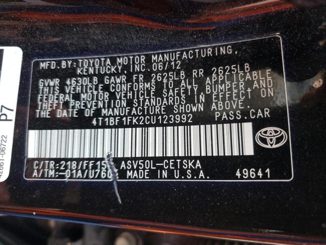 Photo 10 from auction – 2012 TOYOTA CAMRY with VIN 4T1BF1FK2CU123992