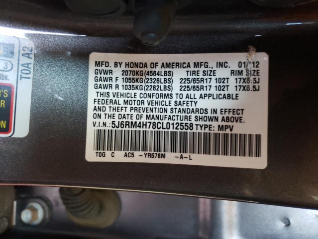 Photo 10 from auction – 2012 HONDA CR-V EXL with VIN 5J6RM4H78CL012558