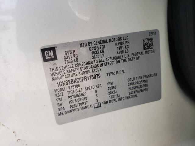 Photo 10 from auction – 2015 GMC YUKON SLT with VIN 1GKS2BKC0FR115079