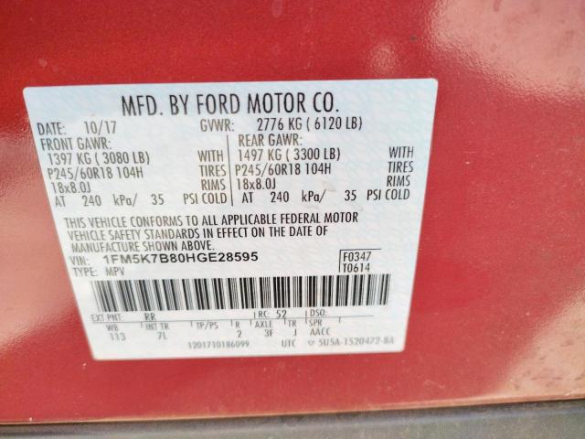 Photo 10 from auction – 2017 FORD EXPLORER with VIN 1FM5K7B80HGE28595