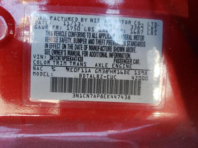 Photo 10 from auction – 2014 NISSAN VERSA S with VIN 3N1CN7AP8EK447438