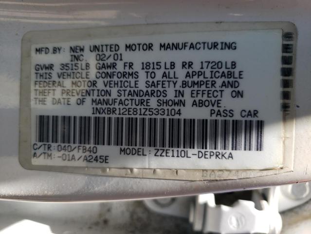 Photo 10 from auction – 2001 TOYOTA COROLLA CE with VIN 1NXBR12E81Z533104